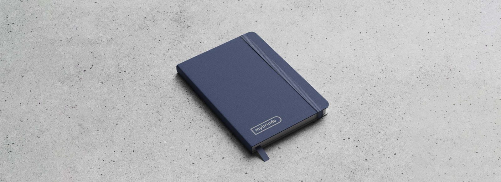 Caderno azul-marinho com capa dura personalizado com logótipo mybrinde, brinde corporativo para escrita e organização