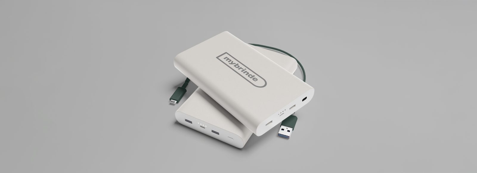 Power bank bege personalizado com logótipo mybrinde, carregador portátil para brindes tecnológicos corporativos